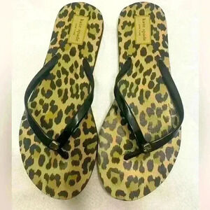 Kate, spade, modern, black and gold, cheetah, leopard animal, print flip, flops